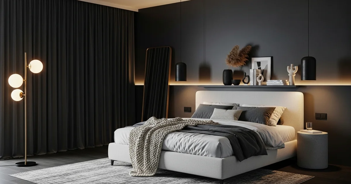 Bedroom window covered with floor-length blackout curtains and a return rod sealing the side gaps