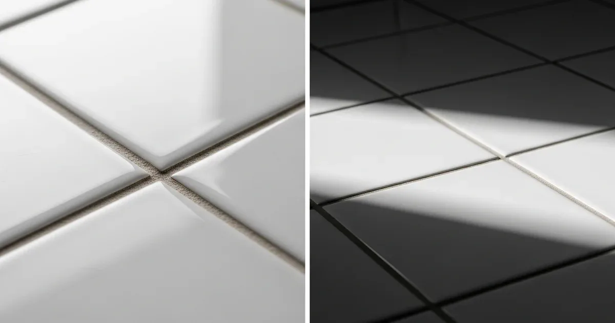 Close-up of dark mold growth on white bathroom tile grout lines beside a shower fixture