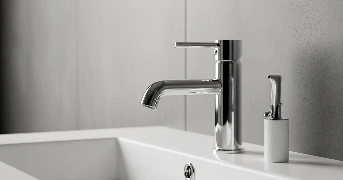 Kitchen faucet with the handle removed and cartridge exposed, sitting beside the replacement cartridge on a towel next to the sink